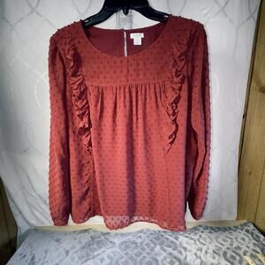 J. Crew Red Ruffle front top in clip dot size 14 style J6918